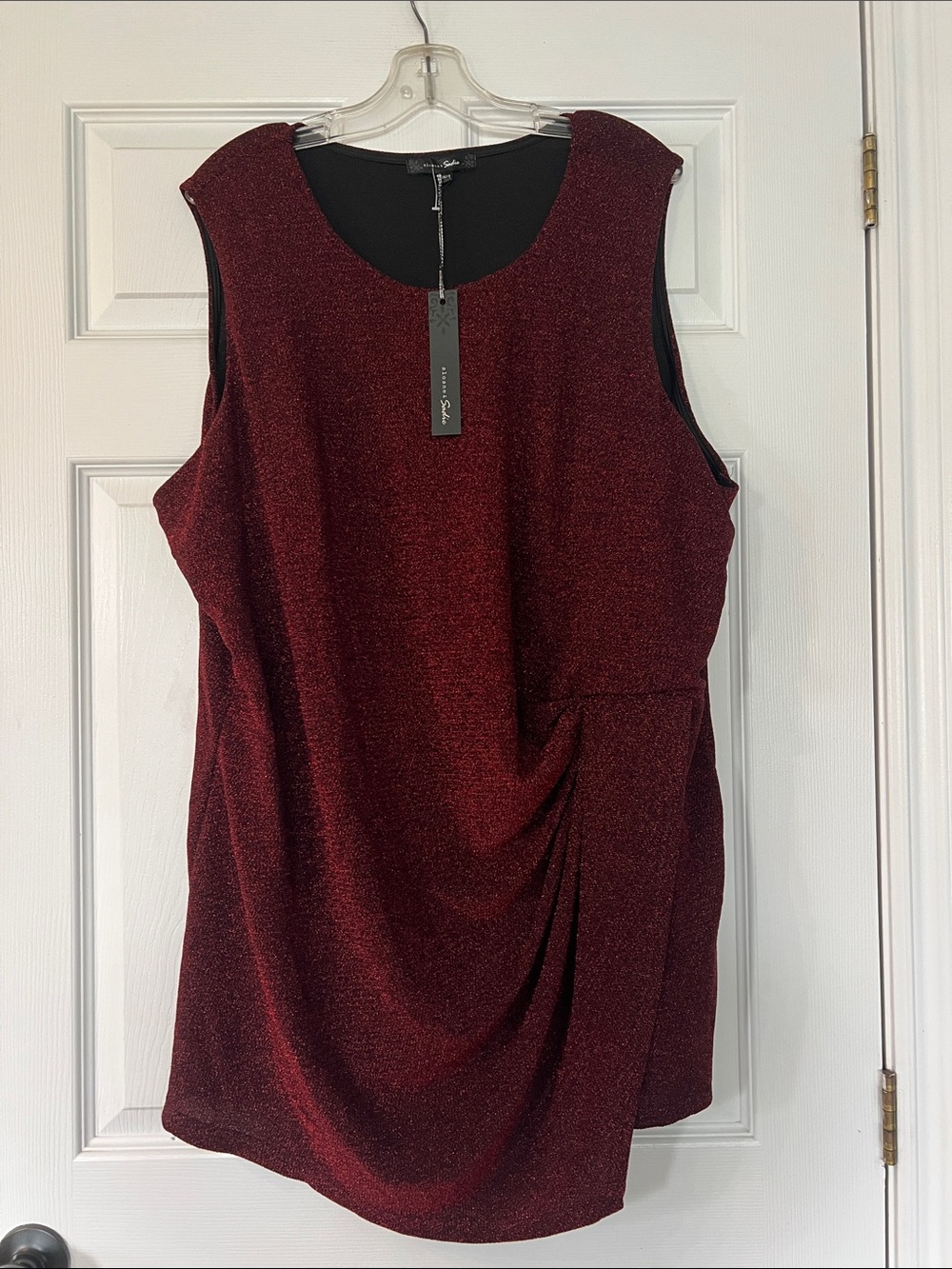 Sloane & Sadie Metallic Burgundy Sleeveless Draped Tunic